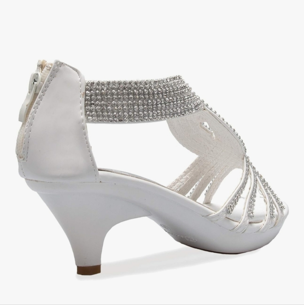 NWT! Fall Glam Rhinestone Olivia K White Dress Sandal Low Heel Wedding Shoe 8 - Picture 9 of 17